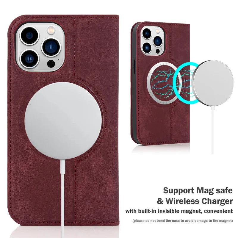 For Magsafe Wallet Leather Flip Case For iPhone 12 13 14 15 16 Pro Max mini Magnetic Wireless Charging Book Folio Cover