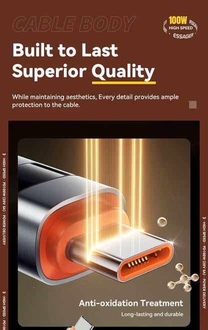 Essager 100W USB C to Type C Digital Display Cable Fast Charging 5A Type C to Type C Cable For MacBook Pro Xiaomi Huawei Samsung