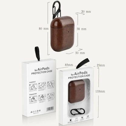 PU Leather Earphone Case for AirPods 1/2 Gen Earbuds Cover Wireless Headphone Protective Shell with Carabiner