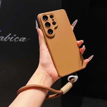 For Samsung Galaxy S26 S23 S24 S25 Ultra Plus FE A57 A55 A56 A53 A54 A37 A36 A35 A34 A17 A16 A15 14 Wrist Strap Matte Phone Case