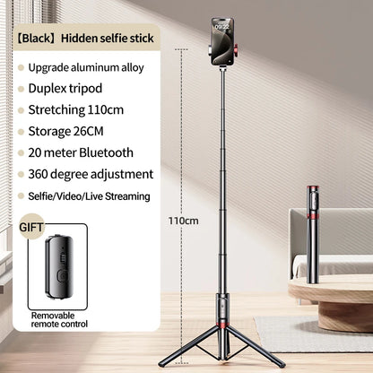Selfie Stick 1.1 M Ultra Long Stretch Portable Phone Holder Integrated Design Bluetooth Remote With Fill Light Tripod Stand For