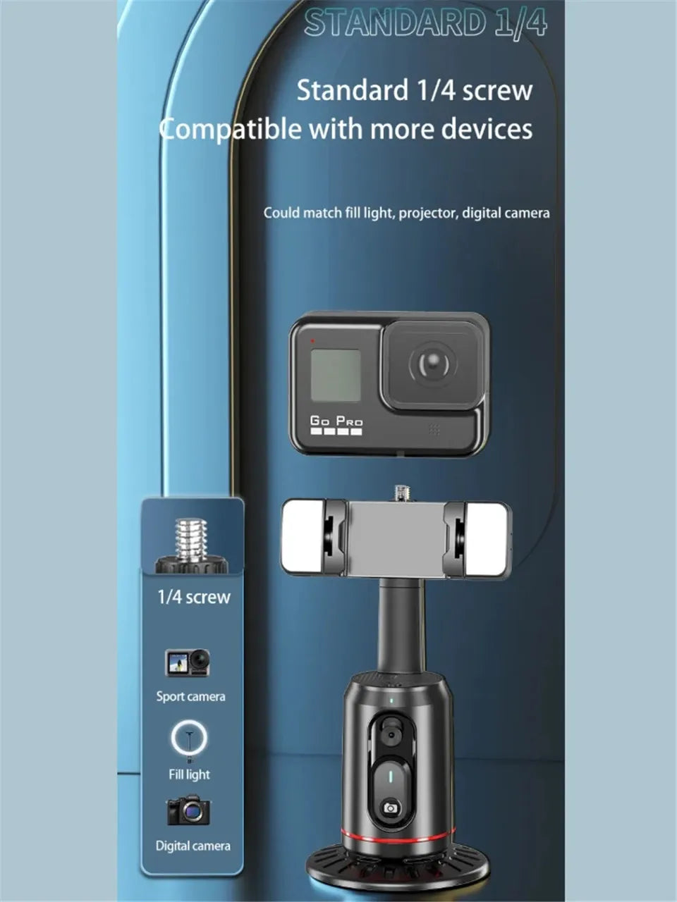 FANGTUOSI 360° Rotation Gimbal Stabilizer Tripod Selfie Stick Desktop Face Tracking With Bluetooth Remote Shutter Light Holder