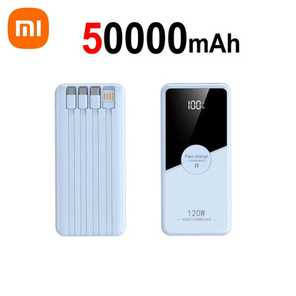PowerBank 200000mAh Large Capacity with 4 Cables Fast Charging Portable Battery Charger for IPhone16 15 14 Samsung Xiaomi