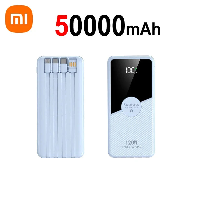 PowerBank 200000mAh Large Capacity with 4 Cables Fast Charging Portable Battery Charger for IPhone16 15 14 Samsung Xiaomi