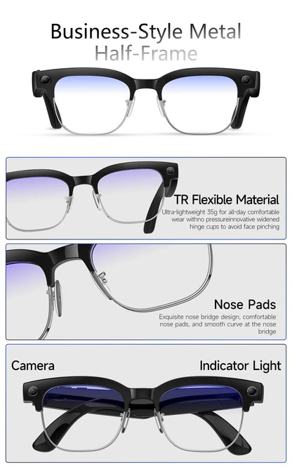 2026New AI Smart Glasses 120+Language Translation 800W Pixel Camera Video Music Player Call Business 8K Color Change Glasses Men
