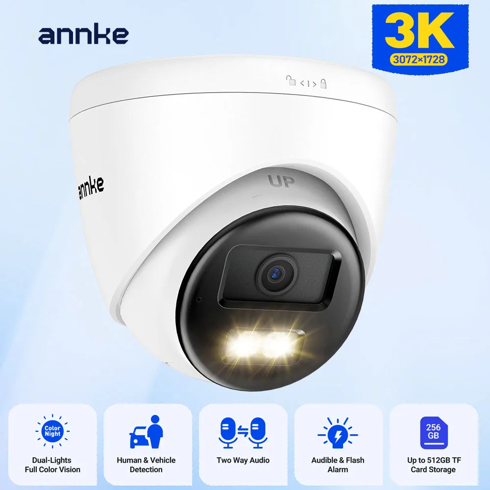ANNKE Smart Home Security Camera 3K 5MP PoE Outdoor IR Night Vision EXIR Dome Cam with Person Vehicle Detection Audio Recording