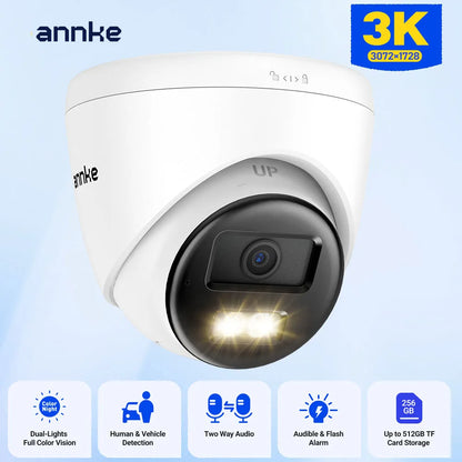 ANNKE Smart Home Security Camera 3K 5MP PoE Outdoor IR Night Vision EXIR Dome Cam with Person Vehicle Detection Audio Recording