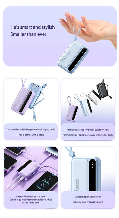 Lenovo CCC Mini Power Bank 500000mAh 4 Built in Cables Fast Charging Large Capacity Portable External Battery For iPhone Xiaomi