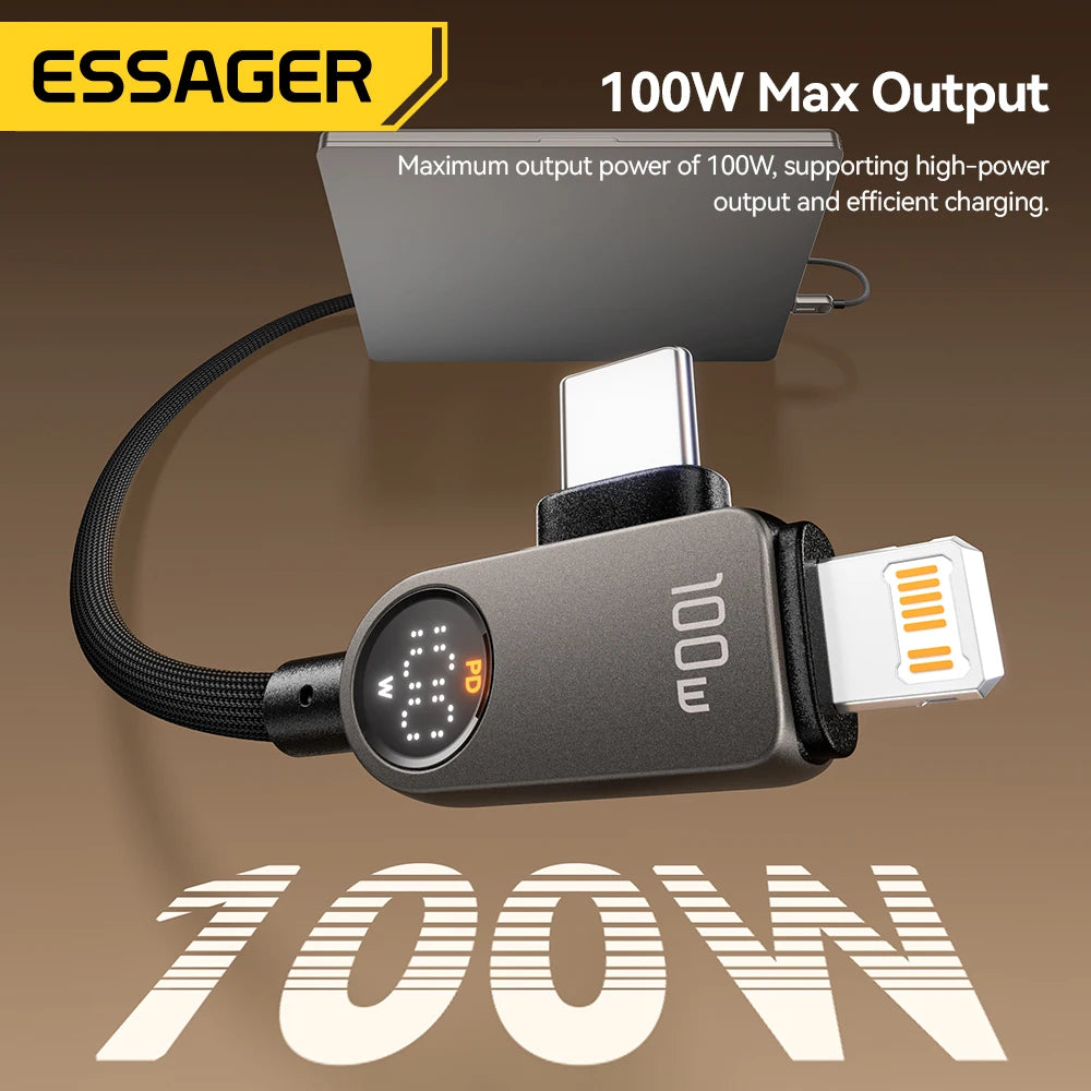 Essager 2-in-1 USB Type C to Lightning Cable 100W PD Fast Charging Wire for iPhone 17/16/15/14 MacBook iPad Xiaomi - Type C to L