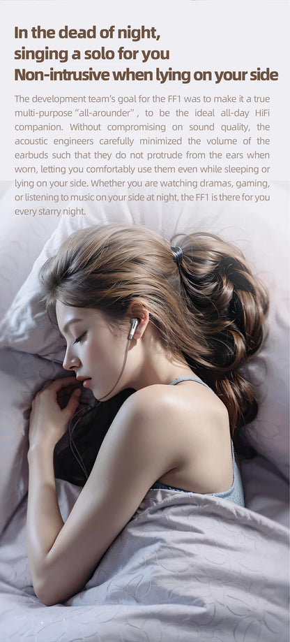 FiiO FF1 3.5mm HIFI Music Wired Bass Earbud 14.2mm Dynamic HD Microphone Earphone for Gaming Meeting Video