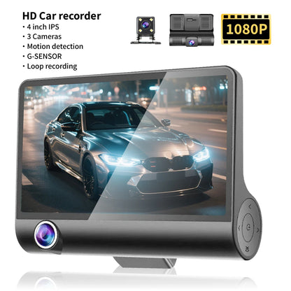 DashCam Car 3Cameras DVR 4Inch Fhd 1080P Auto Video Recorder Three-Lens With Rear View Camera Night Vison Registrator Black Box