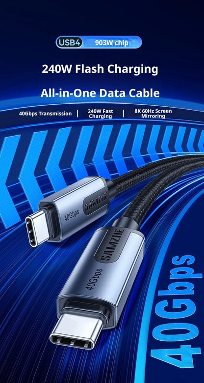 SAMZHE USB4 USB C to USB C Cable 40Gbps 8K 240W PD3.1 Fast Charging Type C Data Video Cable for MacBook iPhone iPad Monitor Dock