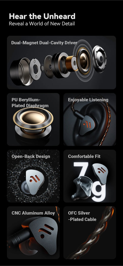 Fosi Audio IM4 Hifi Wired Earphones Open-Back Dynamic Drivers IEM Headphones For Music Monitoring Gaming Earbuds
