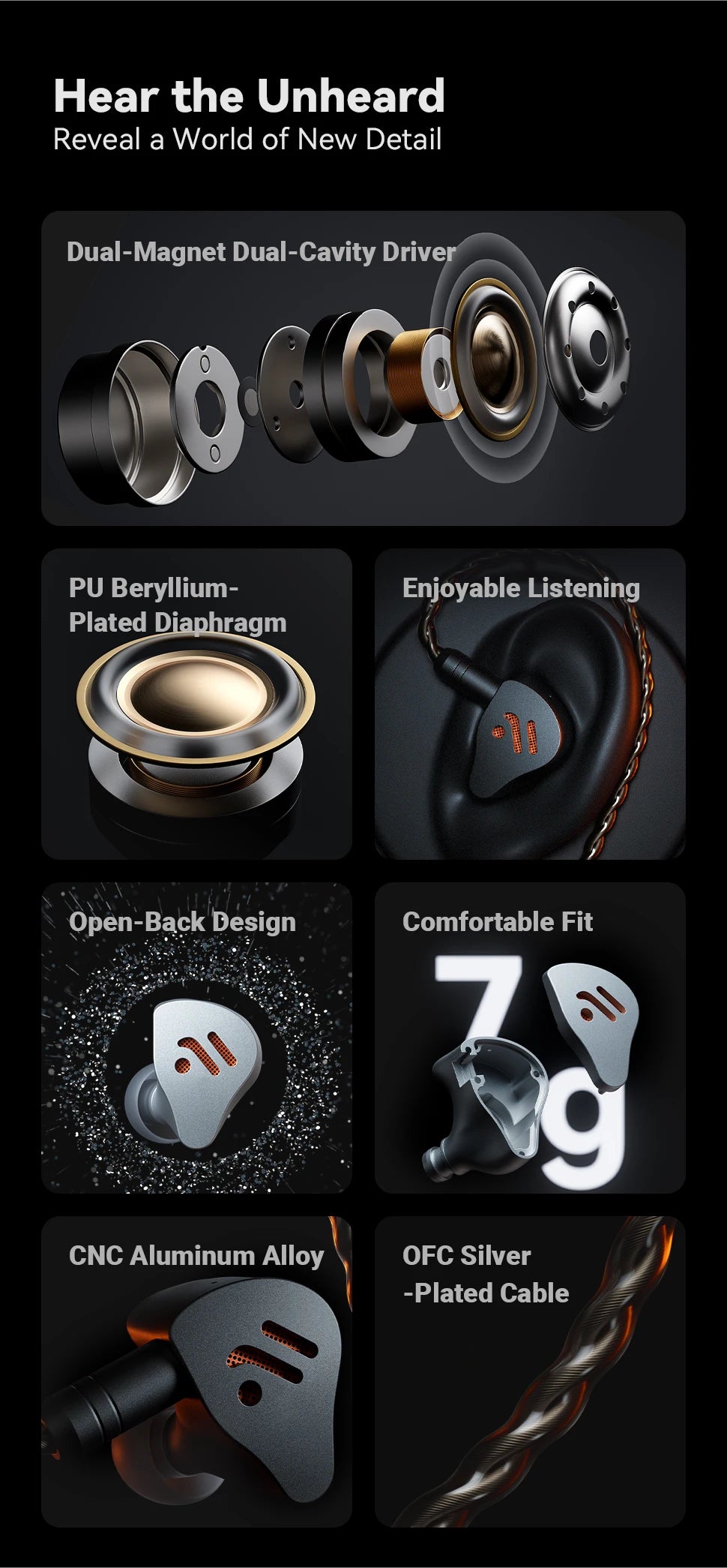 Fosi Audio IM4 Hifi Wired Earphones Open-Back Dynamic Drivers IEM Headphones For Music Monitoring Gaming Earbuds