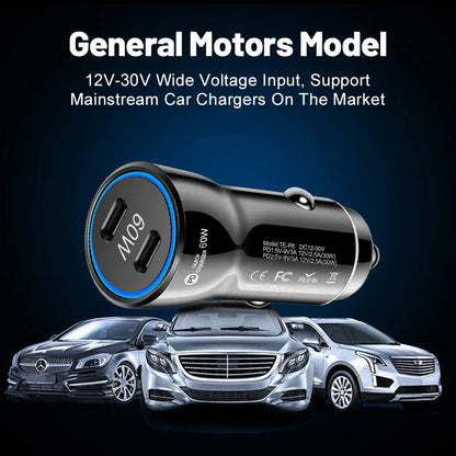 MZX 60W 48W 30W Duar Car Charger PD USB A Type C Smart Quick Charge 12V 24V Cigar Lighter Ultra QC 3.0 Charging for Cell Phone
