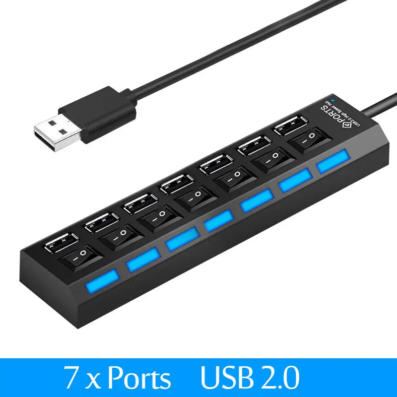 USB HUB 3.0 USB 2.0 Hub Multi USB Splitter Hub Use Power Adapter 4/7 Port Multiple Expander USB 3.0 Hub with Switch 30CM Cable