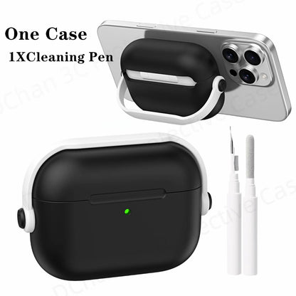 For AirPod Pro3 Case With Lock Shockproof Protective Cover with Cleaner Kit For Airpod 4 Case For AirPods Pro 3 Phone Stand Case