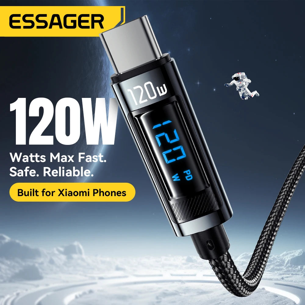 Essager 120W USB Type C Cable Fast Charging USB C Charger Cord for iPhone 15 14 13 12 Huawei with LED Digital Display Cable