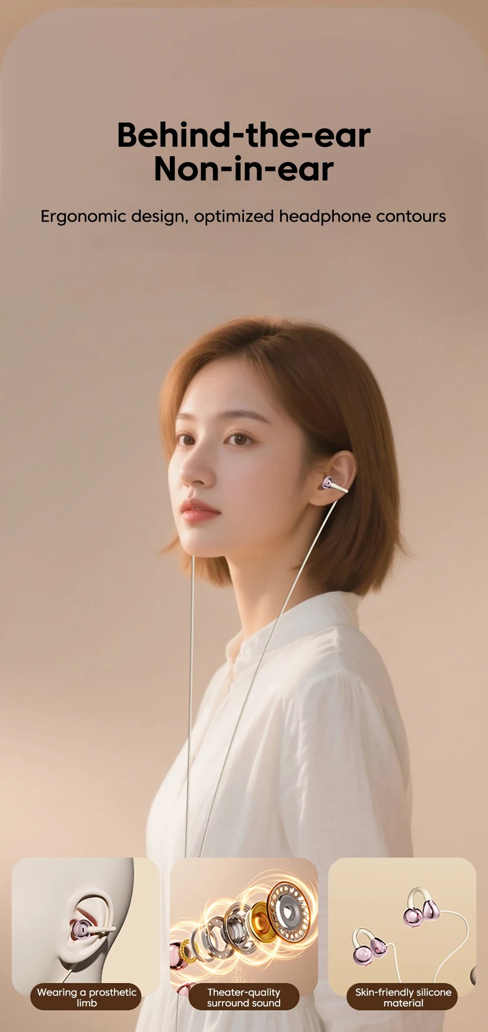 3.5MM/Type C Wired Headphones With Microphone HiFi Sound Ear Clip Non-in-ear Wired Earphones for iphone 15 16 17 Samsung