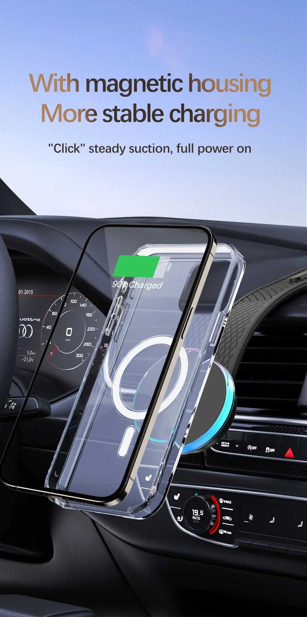 AIXXCO Car Phone Holder Magnetic Wireless Charger 15W Fast Charging Car Charger Holder For iPhone 16 15 14 13 Pro Max