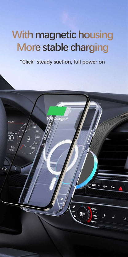 AIXXCO Car Phone Holder Magnetic Wireless Charger 15W Fast Charging Car Charger Holder For iPhone 16 15 14 13 Pro Max