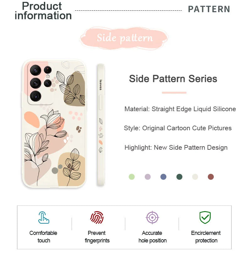 Abstract Plants Phone Case For Samsung Galaxy S25 S24 S23 S22 S21 S20 Ultra Plus FE S10 S9 S10E Note 20 Ultra 10 9 Plus Cover