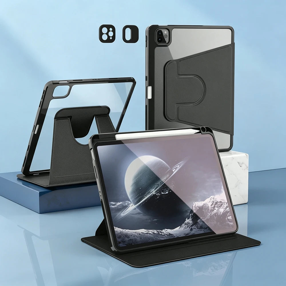 For iPad mini Air Pro 1 2 3 4 5 6 7 8 9 10 11 8.3 9.7 10.2 10.5 10.9 11 12.9 13 360 Degree Rotating Acrylic Case Auto Wake/Sleep