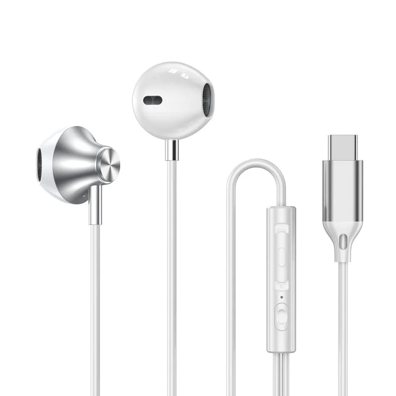 USB Type C Headphones HiFi Bass Stereo Volume Control Music 3.5mm Wired Earbuds With Mic For Galaxy S24 Ultra iPhone 15 Pro Max