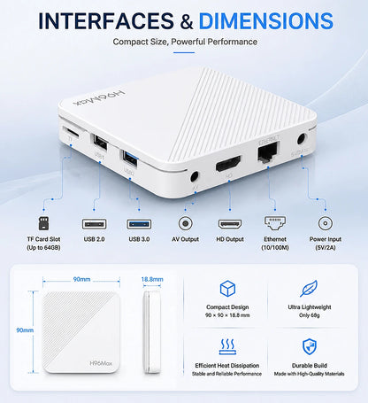 H96 MAX RK3518B Smart TV Box Android 14 4K UHD WiFi6 Bluetooth 5.4 Google Voice Remote Quad Core Media Player Set Top Box