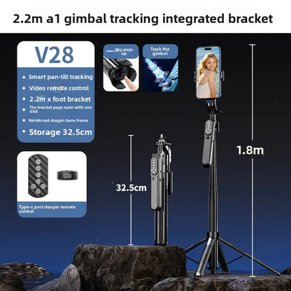 AI Face Tracking Selfie Stick Gimbal Stabilizer, Bluetooth Extendable Phone Tripod with 4-Axis Anti-Shake, Fill Light, Smart Aut