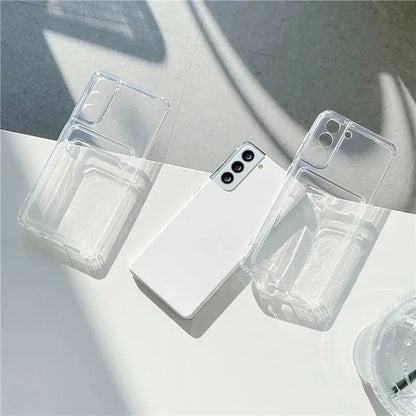 Thick Shockproof Card Bag Wallet Clear Phone Case For Samsung S26 S25 S24 Ultra S20 S21 S22 S23 Fe S 24 Plus 5G Soft Cover Cases