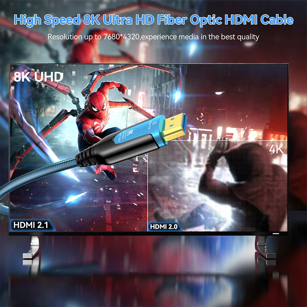 8K Armored HDMI Fiber Optic Cable 48Gbps 8K 60Hz 120Hz Ultra High Speed Armor HDMI 2.1 Cable Dynamic HDR EARC HDCP for HD TV Box