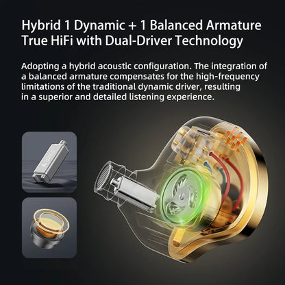 Wired Earphones for iPod, Hybrid 1DD 1BA HIFI In-Ear Headphones Deep Bass 3.5mm Detachable Cable Noise Isolation Headset