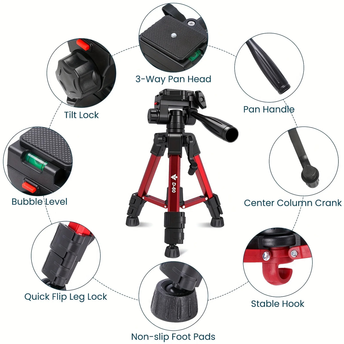 24.8 Inch Lightweight Tripod for Smartphone 360 Rotation Live Broadcast Vlogging and Micro Single Camera Photography