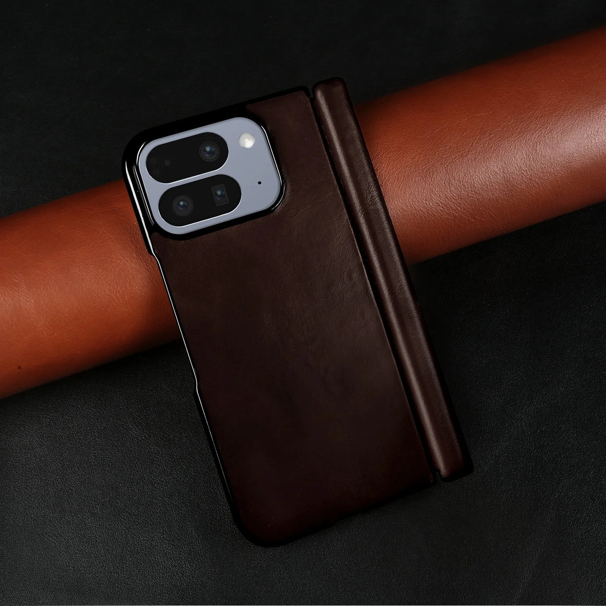 Luxury Genuine Leather Case for Google Pixel 11 Pro Fold 10Pro Fold Oil Wax Central Axis Pattern Phone Back Cases Without Front