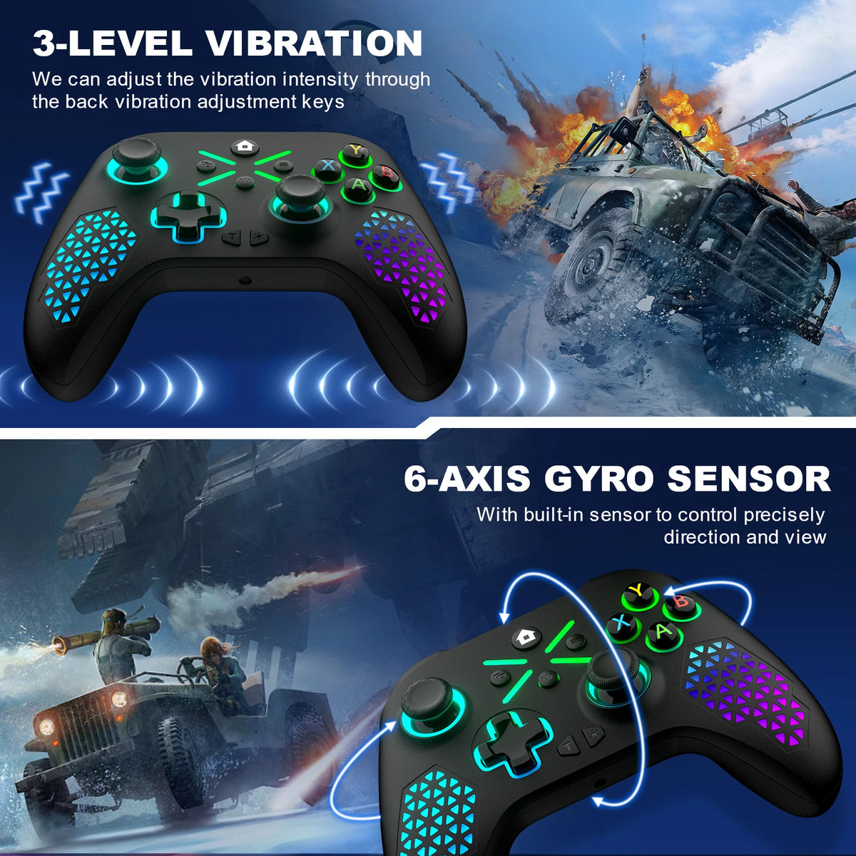 Turpow RGB Gamepad For Xbox One Controller,Xbox Seris S/X Dual Vibra 6Axis Gyroscope Wireless Game Xbox Console
