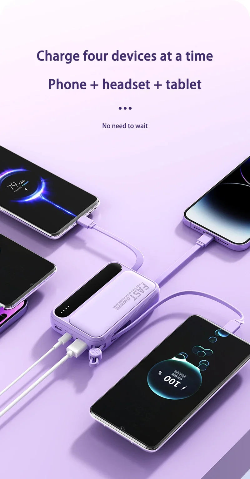Lenovo CCC Mini Power Bank 500000mAh 4 Built in Cables Fast Charging Large Capacity Portable External Battery For iPhone Xiaomi