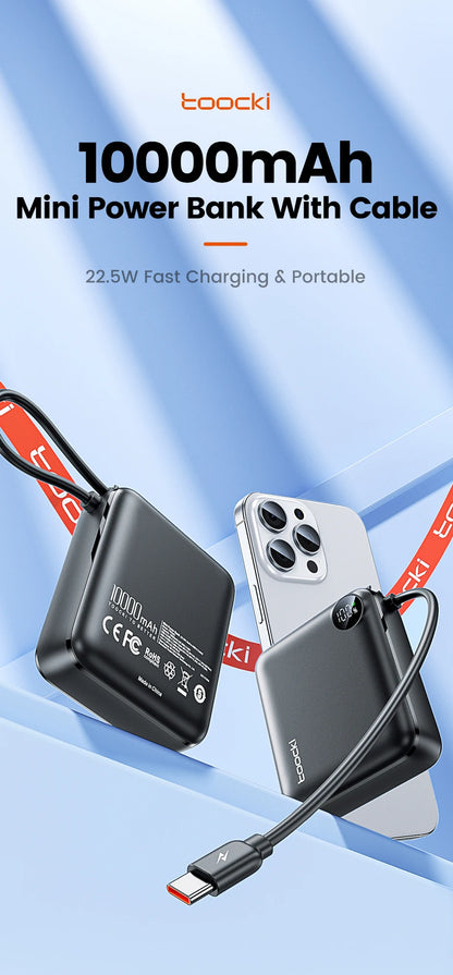 Toocki Portable PowerBank Built-in USB C Cable 10000/20000mAh PD 22.5W Fast Charging Power Bank for iPhone 16 15 14 13 Samsung