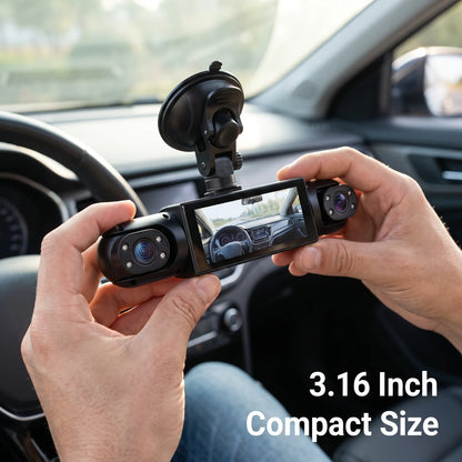 Car Dash Cam 4 Channel 3.16 Inch Screen Four Way Recording Front Left Right Rear Camera With 64G TF Card 1080P Front Dashcam 150 Degree Wide Angle Loop Recording Motion Detection Multi Language Vehicle Driving Recorder For Ca