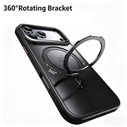 For iPhone 18 17 16 Pro Max Metal Ring Magnetic Case Rotation Stand Foldable Luxury Cover For iPhone 17 Pro Max Case