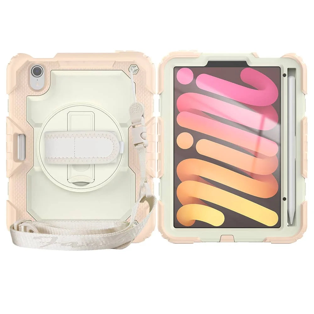 Case for iPad Mini 7 (A17 Pro)2024/ Mini 6 8.3'' with Screen Protector Pencil Holder [360 Rotating Hand Strap] &Stand Shockproof