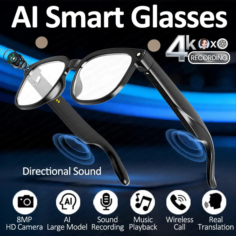 2026 New Smart AI Glasses 8MP Pixel 4k HD Camera Anti-shake Video Record ChatGP WIFI Translation Call Waterproof Sunglasses Men