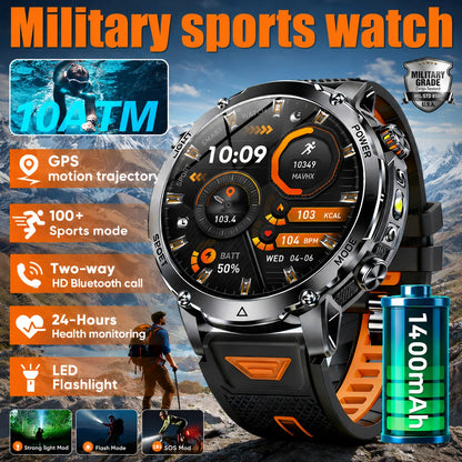 LIGE TANK Ultra 1400mAh Battery Military Smart Watch 10ATM Waterproof Heart Rate Flashlight Sports Bracelet Smartwatch Men Lady