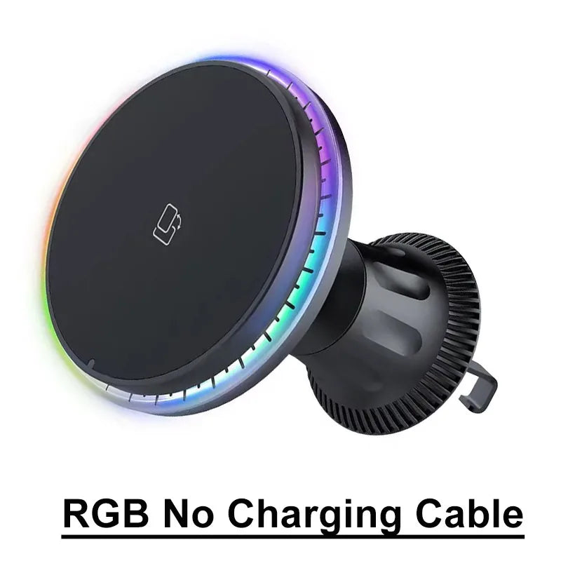 LED/RGB Magnetic Car Wireless Charger For iPhone 12 13 14 15 Pro Max Macsafe Car Phone Holder Stand Mount Fast Charging Station