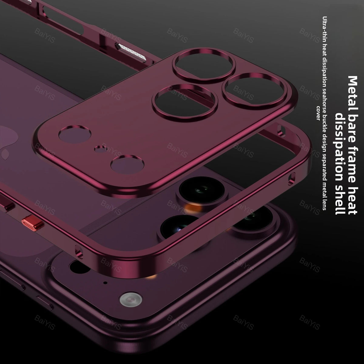 Luxury Metal Alloy Lens Protector Frame Phone Case For iPhone 18 17 16 15 14 13 Pro Max Plus Heat Dissipation Shockproof Cover