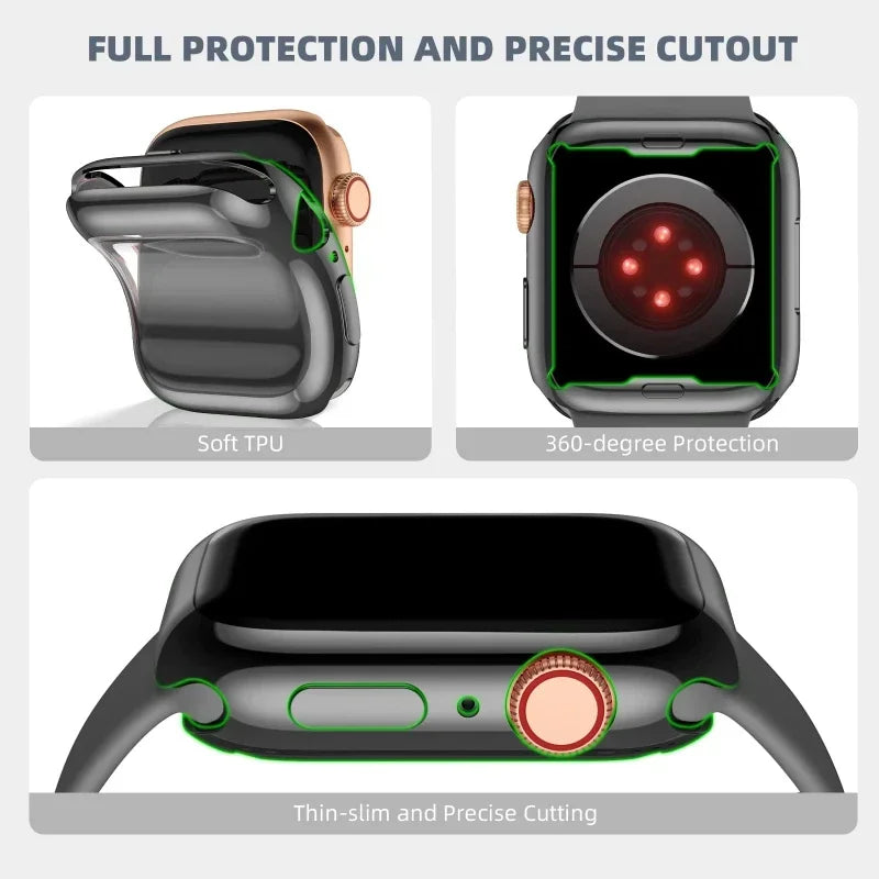 Screen Protector for Apple Watch 41mm 44mm 40mm 45mm 46mm 42mm TPU Full Cover bumper Case iWatch Series 12 11 10 9 8 7 SE 6 5