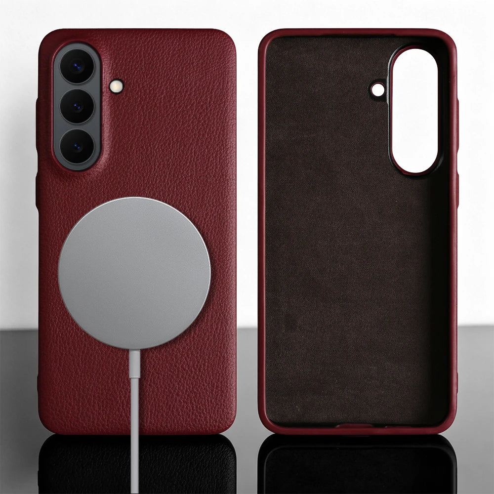 For Magsafe Case For Samsung Galaxy S26 Ultra S24 Plus S25 Edge S23 S21 S20 FE Note 20 S22 Ultra Phone Case Leather Back Cover
