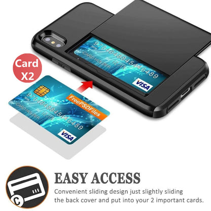 Armor Slide Card Case For iPhone 16 15 14 13 12 Pro 11 11Pro Max Card Slot Holder Cover 16 Pro Max X XS Max XR Fundas Capa