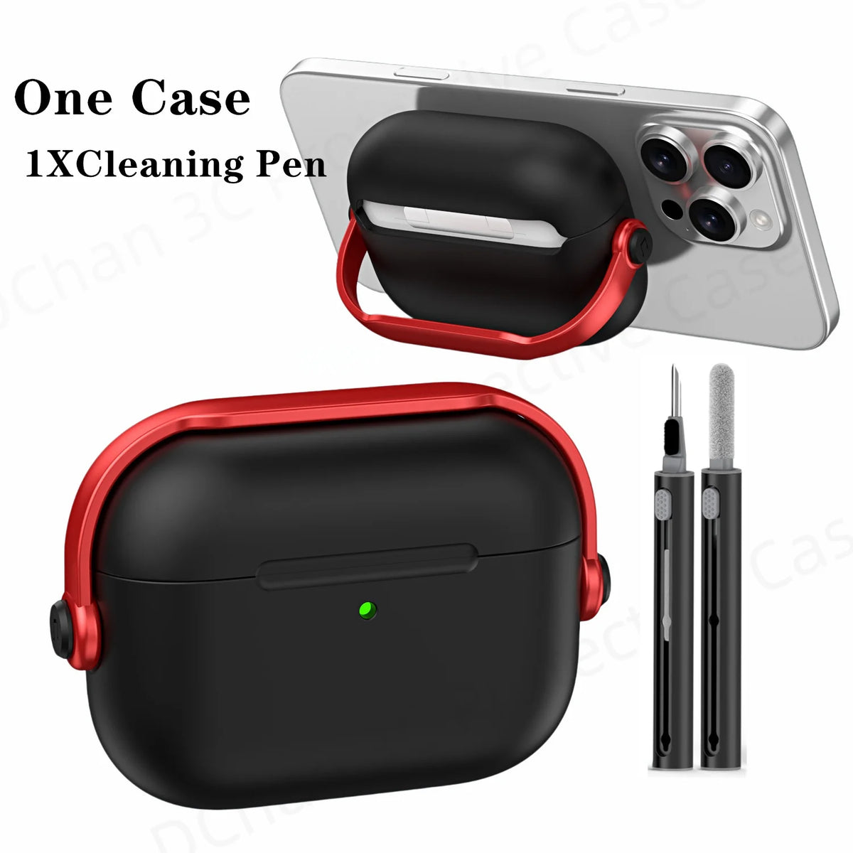 For AirPod Pro3 Case With Lock Shockproof Protective Cover with Cleaner Kit For Airpod 4 Case For AirPods Pro 3 Phone Stand Case