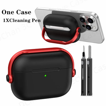 For AirPod Pro3 Case With Lock Shockproof Protective Cover with Cleaner Kit For Airpod 4 Case For AirPods Pro 3 Phone Stand Case